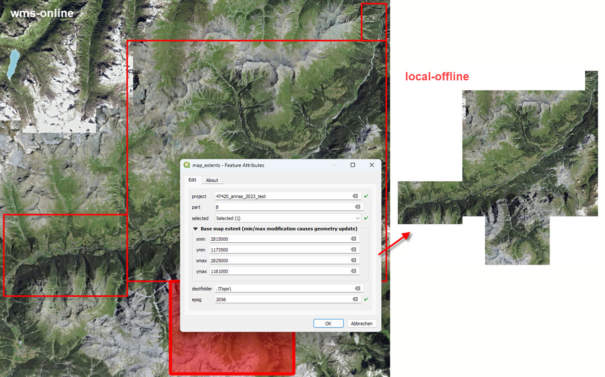 Define map sections from wMS